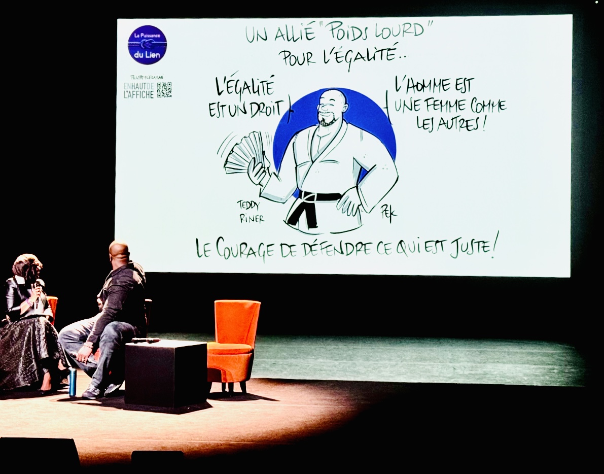 Illustration live sur scène, conférence égalité femmes-hommes